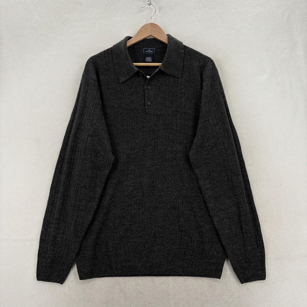 Dockers Sweater Polo Mens LT Gray Onyx 100% Acrylic Collared Knit Pullover NWT